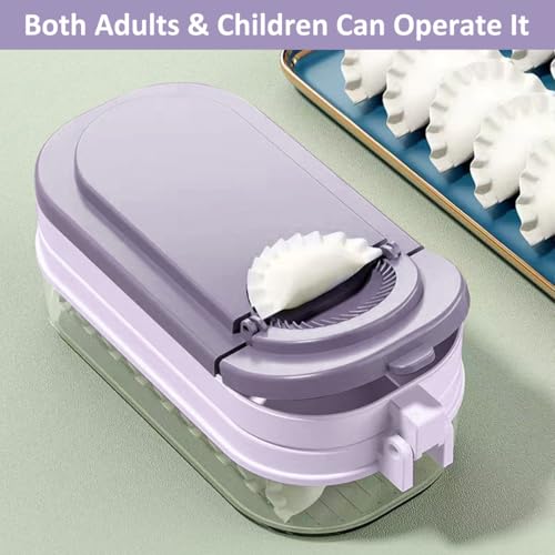 HASTHIP Kitchen Easy Dumpling Skin Press Dumpling Maker 3 in 1 Dumpling Maker Momos Maker Dual Press Mold Design with Food Tray Round Dough Press Shaper for Pastries