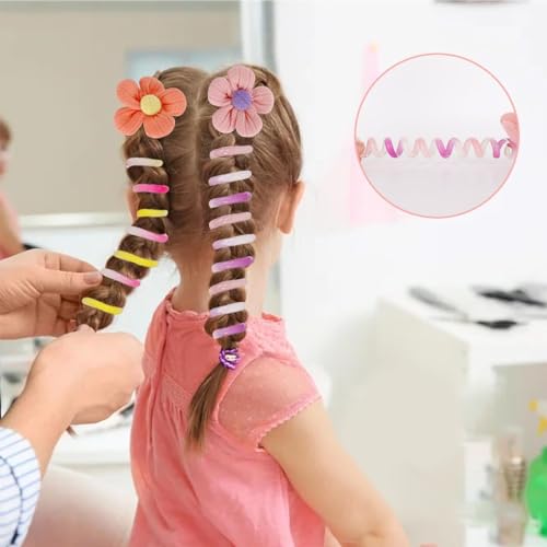 PALAY® 8PCS Spiral Hair Ties for Girls Colorful Braids Telephone Wire Band Kids Cute Cartoon Elastic Tie Ponytail Holder Maker Accessories Children