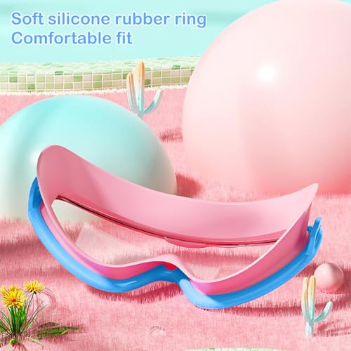 Proberos® Swimming Goggles for Kids with Ear Plugs UV Protection Anti-Fog No Leaking Comfort Fit Professional Adjustable Strap Design for 3-16 Years Children Pink 3 PCS