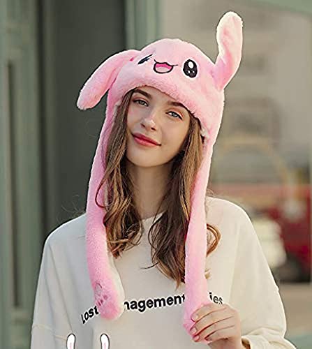 PATPAT® Plush Animal Bunny Dancing Ears Hat, Rabbit Moving Ear Flaps and Press Paws for Girls Women Kids (Pink) 3 PCS