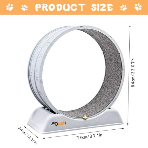 Qpets Cat Exercise Wheel Silent Rotating Car Exercise Wheel with Removable Cat Scratcher Track DIY Assembly Car Exercise Wheel with Anti-Slip Base & Safety Connection Latch Cat Treadmill Cat Toy