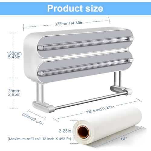 HASTHIP® 3-in-1 Kitchen Roll Holder | Cling Film Dispenser with Sharp Blades | Foil Cutter No Drilling | Practical Wall Roll Holder Kitchen