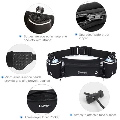 Proberos® Running Belt with Dual Water Bottles Adjustable Hydration Waist Pack for Cycling Fanny Fits 7 inches Phones Bag Hiking Climbing 3PCS