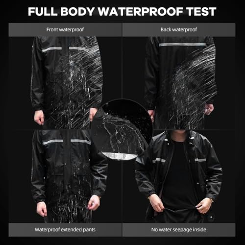 GUSTAVE Men Rain Suit 2-Piece Adult Rain Jacket Hoodie with Transparent Wide Brim Double Oxford Cloth Rain Coat with Mesh Lining Dual Hood Brim Design Reflective Rain Suits Rain Trousers, XXL