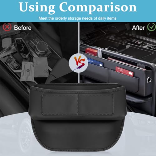 STHIRA® Car Organizer Seat Pocket Automobiles Console PU Leather Front Side Seam Accessories Interior For Phone Glasses Keys Cards Black 2PCS