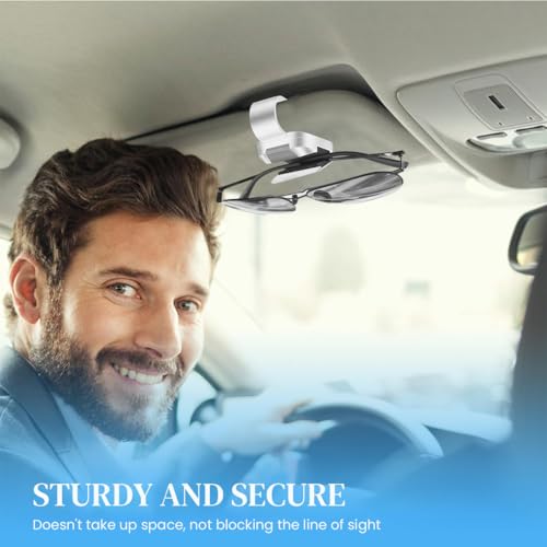 STHIRA® Universal Car Sunglasses Holder Clip for Sun Visor Secure Lock with One-Button Unlock Anti-Scratch Sponge Space-Saving 2PCS