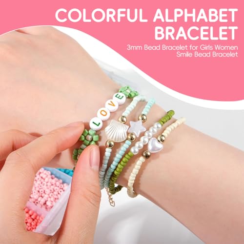 SANNIDHI® Seed Beads Set 24 Colors 3mm DIY Bracelet Making Kit with Spacer Pearl Letter Charms 2 PCS