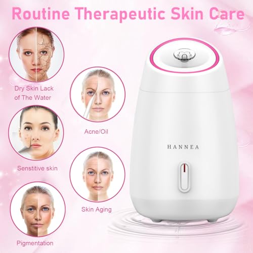HANNEA Facial Steamer Natural Essential Oil Facial Steamer At-Home Aromatherapy Spa Humidifier for Deep Skin Hydration, Pore Cleansing & Essential Oil Steam Inhalation Aromatherapy Facial Steamer
