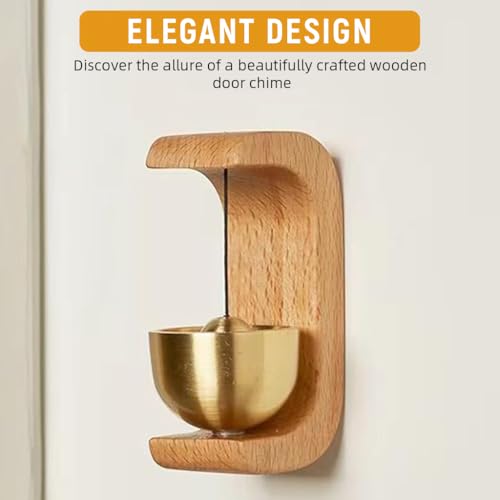 HASTHIP® Beech Wooden Door Chime with Brass Bell Dopamine Door Bell for Home Self-Adhesive Magnetic Doorbell Serene Acoustic for Home & Shop Shopkeepers Chime Ideal Housewarming Gift X2