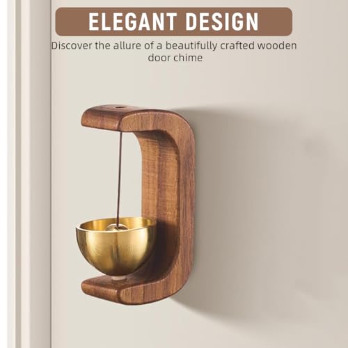 HASTHIP® Wooden Door Chime Beech Brass Bell Dopamine Doorbell for Home Decorative Magnetic Shopkeepers 5x7.5cm 2PCS