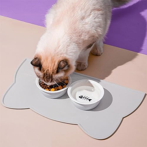 Qpets® Pet Feeding Mat Dog Cat Food Silicone Easy Cleaning Anti-Slip Floor Tray Grey 44x24cm 3 PCS