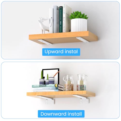 HASTHIP® 2Pcs Floating Shelf Brackets 6'' T-Shape Carboon Steel Rack for Hanging Shelf, Floating Shelf Support Brackets, Screw-Fixed Metal Rack Wall-Mounted Shelf Hardware, White