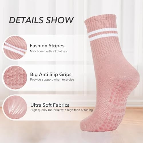 Proberos® 2 Pairs Yoga Socks for Women Anti-slip Anti-odor Cotton Compression Sport Sock Fashion for Pilates Running Dance Pink Purple 2 PCS