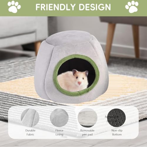 Qpets Small Pets Cave, Guinea Pig Cave, Small Pets Plush Winter Cave Sleeping Bed Hiding Cave with Remove Plush Pad Winter Soft Warm Small Pet Cave for Guinea Pig, Ferret, Hedgehog