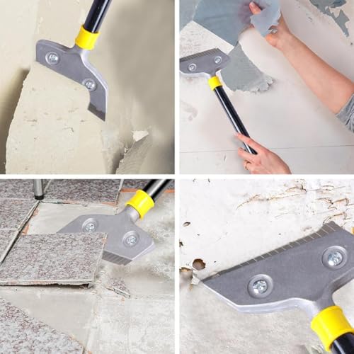 HASTHIP Blade Scraper Floor and Wall Scraper 23.6 Inches Long Handle Cleaning Scraper with 10Pcs Replacement Razor Blades Heavy Duty Aluminum Alloy Cleaning Scraper for Wall, Glass, Tiles