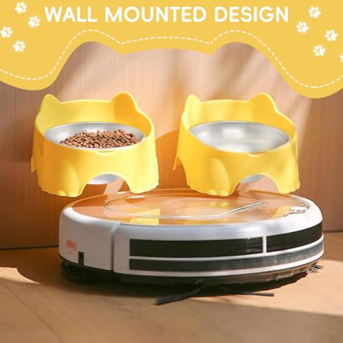 Qpets Elevated Cat Feeding Bowl, Cat Bowl Pet Food Bowl Wall Self Adhesive | Detachable | Stainless Steel Dog Bowl Dry & Wet Food Bowl for Cats Dogs