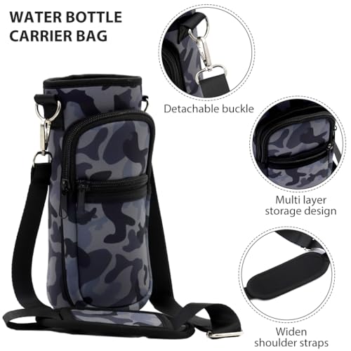 HASTHIP® Water Bottle Carrier Bag for 32 oz Bottles Crossbody Case Cover with Adjustable Shoulder Strap Pockets for Men Women Boys Girls Walking Hiking Camping School 2PCS