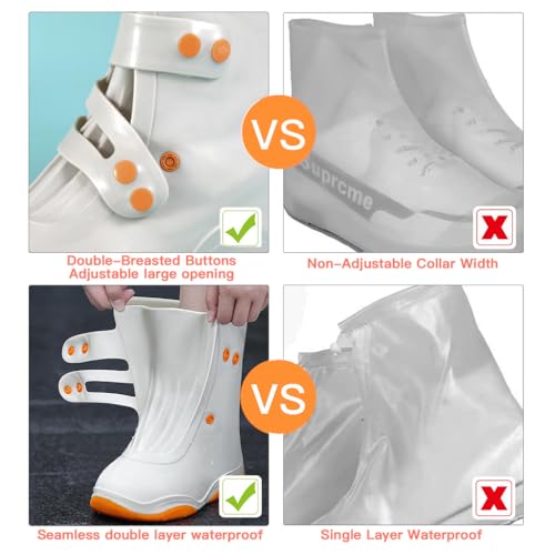 PALAY® Silicone Shoe Rain Cover for Men Women Waterproof Outdoor High Top Anti-slip Puncture Proof Sole Design with Button Closure US Size 7.5-9 2 PCS
