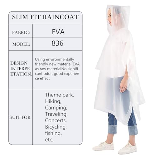 Optifit® Reusable EVA Raincoats with Hood Unisex Rain Ponchos Hooded Raincoat for Camping, Hiking, Music Festival & Outdoor Activities, 1 Pack (White) 2 PCS