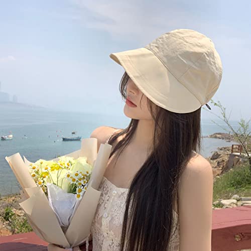 PALAY® Sun Hat for Women, Fashion Wide Brim Caps for Women, Summer Bucket Hats, Lightweight Quick Dry Cap Hats for Women Beach, Cycling, Travel (Beige, Drawstring Closure) 2 PCS