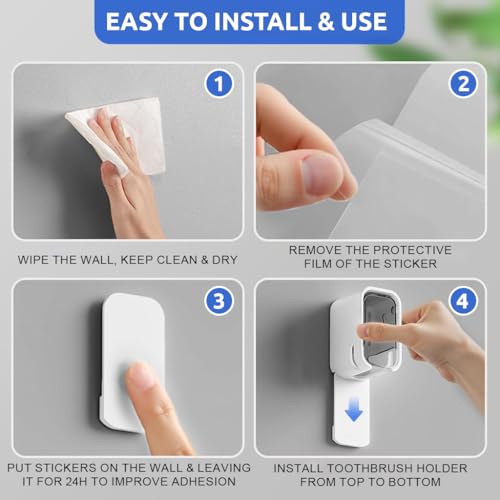 HASTHIP® 6PCS Wall Toothbrush Holder with Dustproof Cover Clear Window Self-Adhesive Vertical Storage Quick Dry Removable Design Compact Space-Saving Bathroom Organizer Home