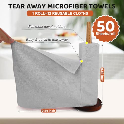 HASTHIP® 100Pcs Microfiber Cleaning Cloth Roll Pre-Cut Tear Away Kitchen Towels for Cleaning Highly Absorbent Reusable Streak-Free Multi-Purpose Cloths for Pots Counters Appliances & Dusting