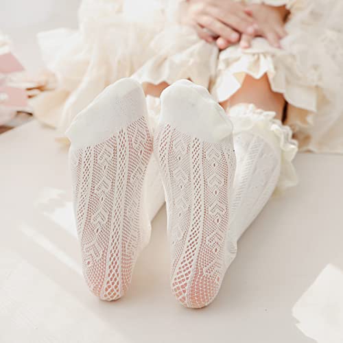 PALAY® Lolita Lace Socks for Girls Teens Fishnet Over Knee High Socks Hollow Out Stockings Long Loose Socks for Mary Jane Shoes, Lolita Dress, Uniforms (1 Pair, White) 2 PCS