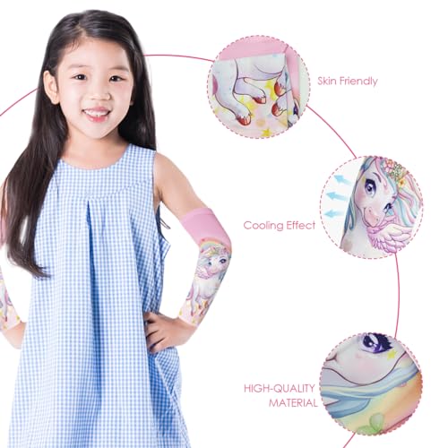 SNOWIE SOFT 1 Pair Arm Sleeve for Kids UV Protection Riding Arm Sleeve for Kids Breathable Cool Rainbow Unicorn Print Hand Cover Arm Sleeves for Kids 13.3 Inches Arm Sleeves for Riding