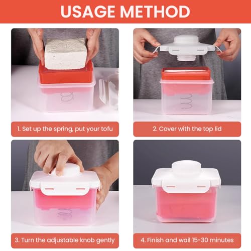 HASTHIP® Tofu Press Maker Shaper Drainer Food-Grade Fresh Mold Stainless Steel Spring-Loaded for Homemade Salad Vegan Diet 15.5x13.5x13.5cm Red 2PCS