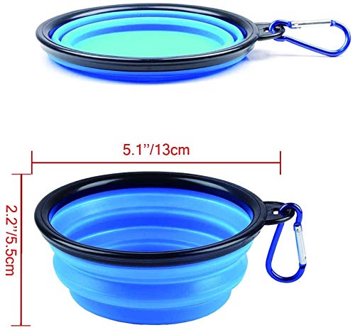 Qpets Collapsible Silicone Dog Bowl, Foldable Expandable Cup Dish for Pet Cat Food Water Feeding, Portable Travel Bowl with a Free Hook - Blue
