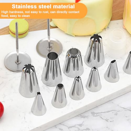 HASTHIP® 29 Piece Cake Decorating Set, Includes 26 Stainless Steel Tubes, 1 Standard Coupler, 2 Flower Nails in Hinged Storage Box