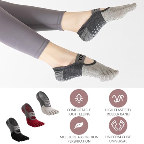 Proberos® 3 Pairs Yoga Socks for Women, Breathable Cotton 5-Toe Socks for Women, Anti Skid Women Socks, Elastic Strap Design for Pilates, Dance, Barre, Home Workout & Barefoot Fitness 2 PCS