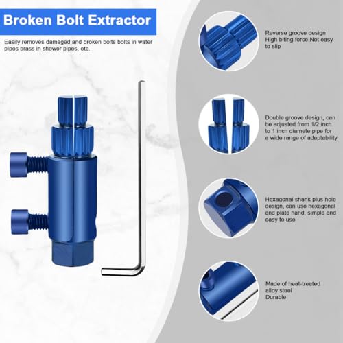 Serplex® Faucet Angle Valve Broken Wire Extractor Adjustable Universal Screw Tool Bolt Remover for 1/2 in and 1 in Stripped Thread Stainless Steel Made 3PCS