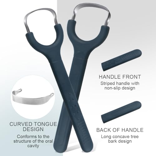 HANNEA® Tongue Cleaner for Adults Kids Stainless Steel Scraper with Anti-slip Handle Design Oral Odor Remover Cleaners Home Travel Hygiene Tool 3PCS