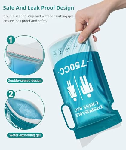 Proberos® 15PCS Disposable Urine Bags with Handle 750cc PE Ziplock Unisex Emergency for Outdoor Driving Camping 13x27cm