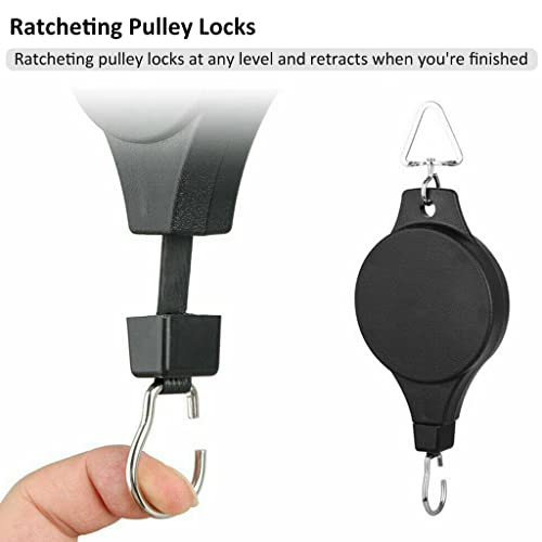 HASTHIP 2Pcs Hooks for Hanging Plants, Retractable Plant Hanger Easy Reach Hanging Flower Basket, Plant Hook Pulley for Garden Baskets Pots and Birds Feeder
