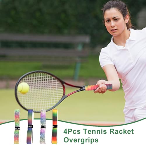 Proberos 4Pcs Tennis Racket Grips, Fancy Dazzling Tennis Racket Overgrip PU Grip Tape, Tennis Grips, Tennis Racquet Overgrip, Badminton Racket Grip Tape for Racket Sports Pickleball Racket