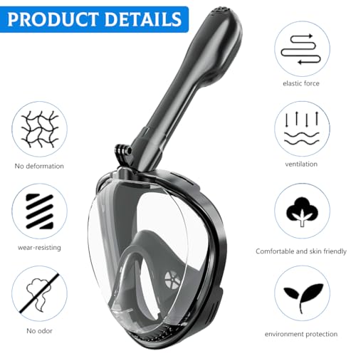 Proberos® Adult Snorkel Mask 180 Wide Angle View Anti-Fog Snorkeling Face with Drain Valve Detachable Breathing Tube Design Full Face Diving Gear Camera Mount L XL 2 PCS