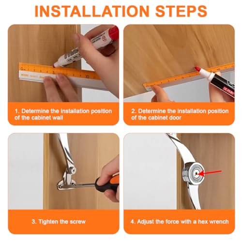 Serplex® Gas Spring Door Hinge for Cabinet, Lift-Up Support, Soft Closing for Flip Down Desk Lid with Screw Pack 3PCS