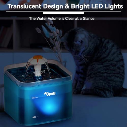 Qpets® 2.2L Cat Water Fountain Auto Pet for Cats with LED Light Cute Floral Ultra Quiet Dog Dispenser with Filter Green 3 PCS