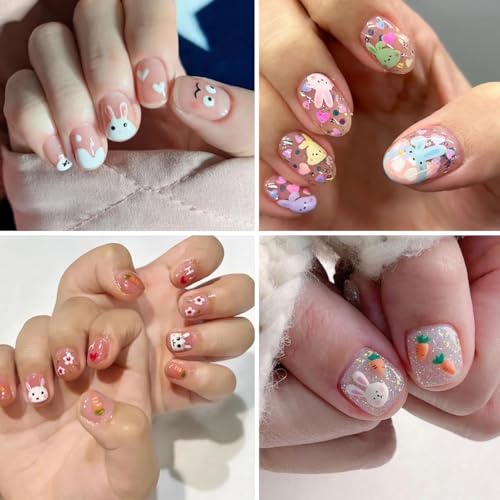 MAYCREATE® 30 Sheet Cartoon Rabbit Nail Art Stickers 3D Self-Adhesive Decals Cute Bunny for DIY Nails Manicure Tips Charms Girls Children Day 60 PCS