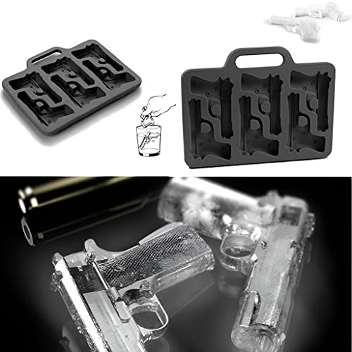 HASTHIP 2-Pack Ice Cube Tray, Food Grade Silicone TPR Ice Mould Fun Pistol (6 Grids) and Plastic Bullet (10 Grids) Ice Mould for Whiskey Cocktails Ice Cubes, Chocolates, Jello Shots