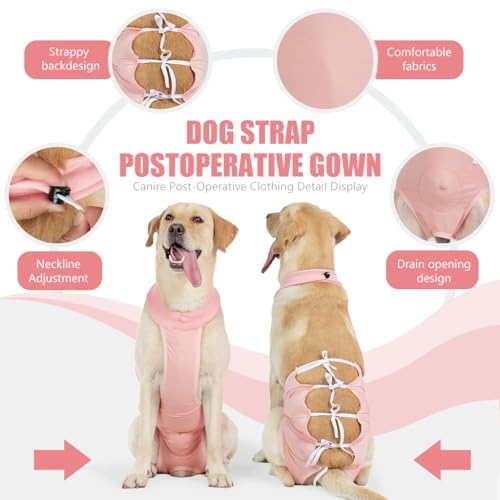 Qpets Pink Dog Clothes, Dog Recovery Suit for After Neutering Surgery Strap Dog Everyday Clothing Wound Wrap, Dog Onesie Surgical Clothes Anti-lick Wound Bodysuit for Male and Female Dog (L)