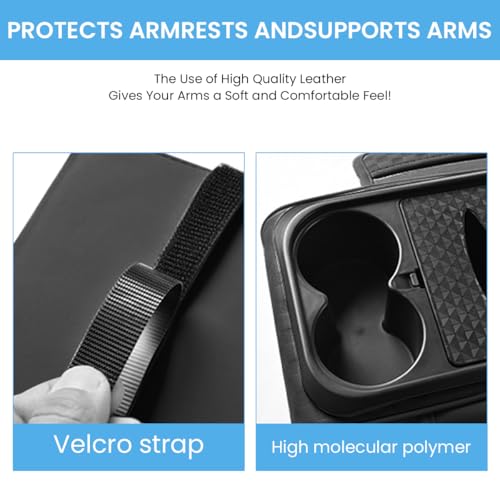 STHIRA® PU Leather Car Armrest Fashion Center Console 4 in 1 Cushion with Cup Holder Tissue Paper Box Side Pocket Universal Hand Rest 35 x 7 x 19cm 2 PCS