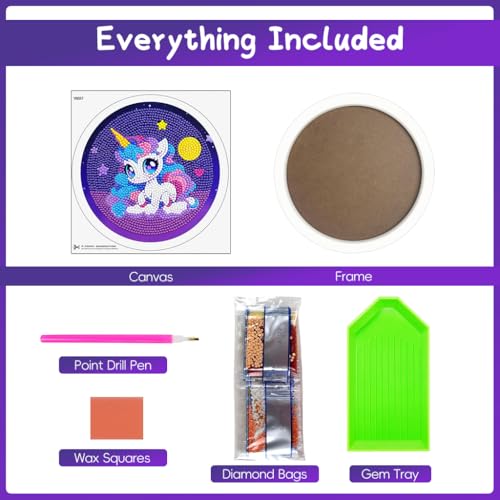 PATPAT DIY Diamond Art Painting Kit for Kids with 6.7 inches Frame, Cute Cartoon Unicorn Diamond Painting Art Kit for Kids, Painting by Number Kits DIY Diamond Painting Therapeutic Art Activity