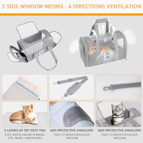 Qpets® Cat Carrier Breathable Mesh Pet Multifunctional Folding with Food Box Handle Shoulder Strap 43X30X28cm 2 PCS