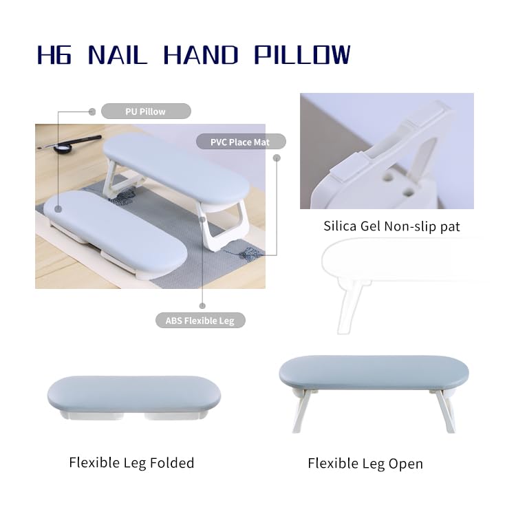 MAYCREATE Nail Arm Rest, Foldable Manicure Hand Rests Cushion Tool, PU Leather Soft Sponge Hand Rest, Nail Hand Pillow Stand with PVC Table Mat for Acrylic Nails Salon Use