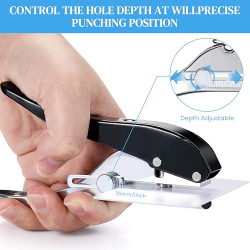 Serplex® Manual Hole Punch Kit Heavy Duty Spring Loaded 10mm Size Maximum Thickness 1.2mm Punching Tool for Wooden Edge Bands Plastic Sheets Paper with Drill and Stop Collar 3 PCS