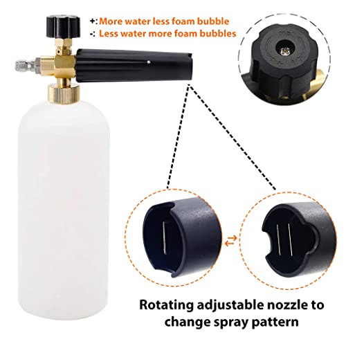 HASTHIP Car Pressure Washer Gun with 5 Pressure Nozzle Tips and Adjustable Foam Cannon 1 Liter Bottle Snow Foam Lance, Brass Thread With 1/4