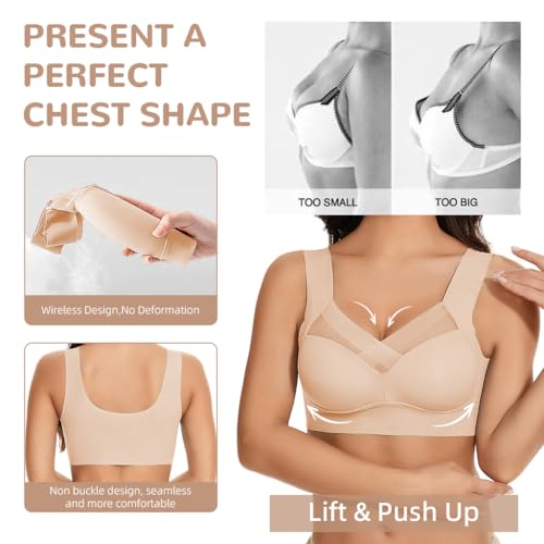 PALAY Seamless Bra for Women Bralette Bra Push-Up Bralette Sports Yoga Bra Ice Silk Women Wireless Bra Breathable Cool Summer Bralette Full Cup Bras, XXL